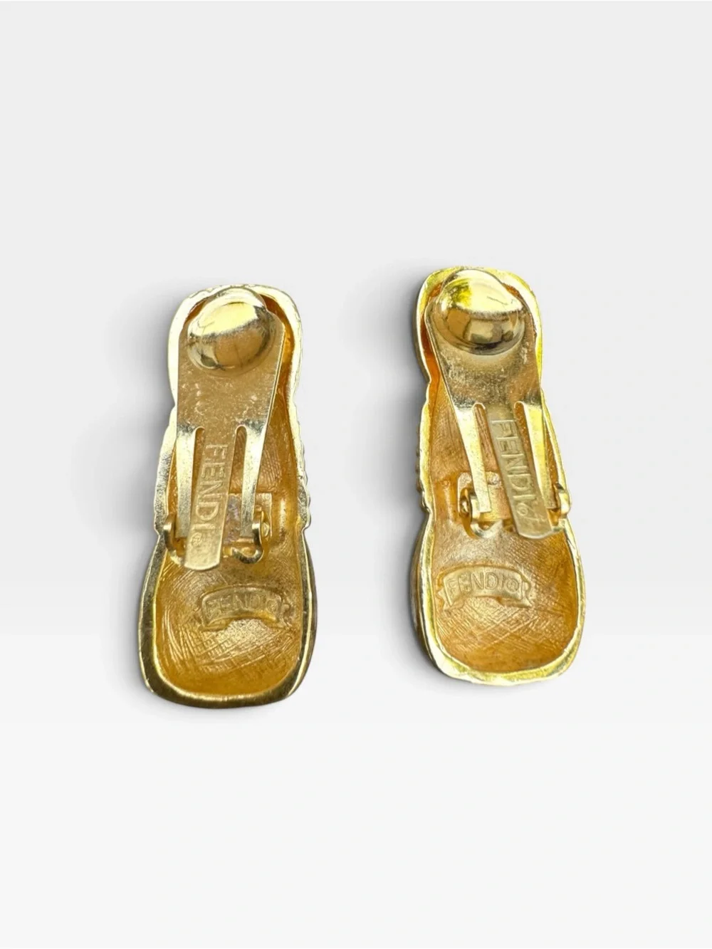 FENDI Authentic Vintage Gold-tone Sculpted Clip Earrings